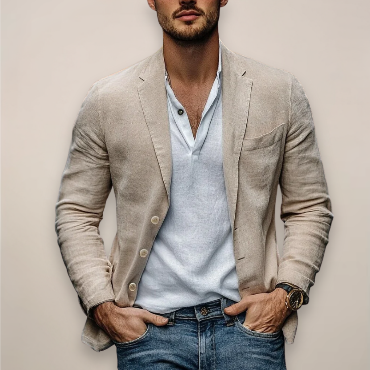 Herren Blazer Sommerstil Modern Baumwolle Beige - Norvielle