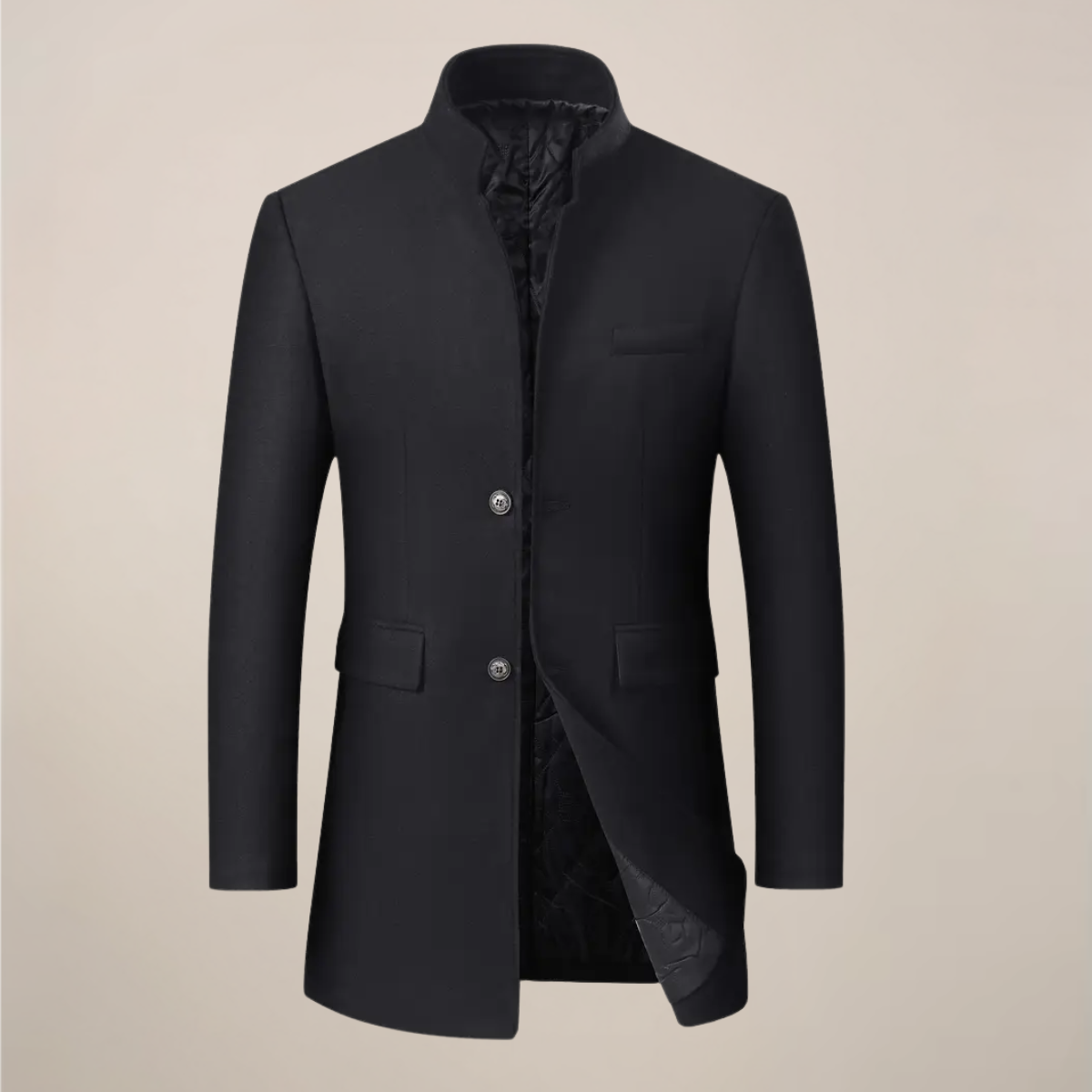 Herren Langmantel Slim Fit Stehkragen Schwarz - Norvielle