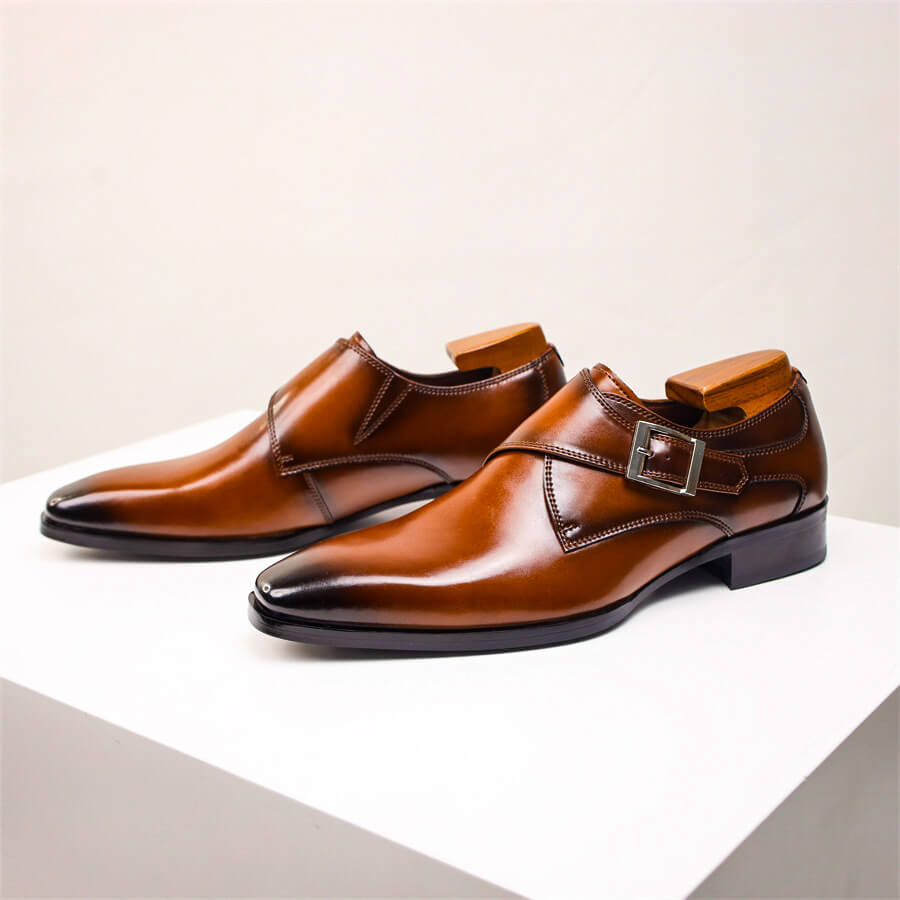 Herren Monk Strap Schuhe Leder Klassisch Schwarz - Norvielle