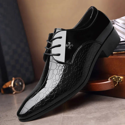Herren Lack Oxford Schuhe Elegante Schnürschuhe Schwarz - Norvielle