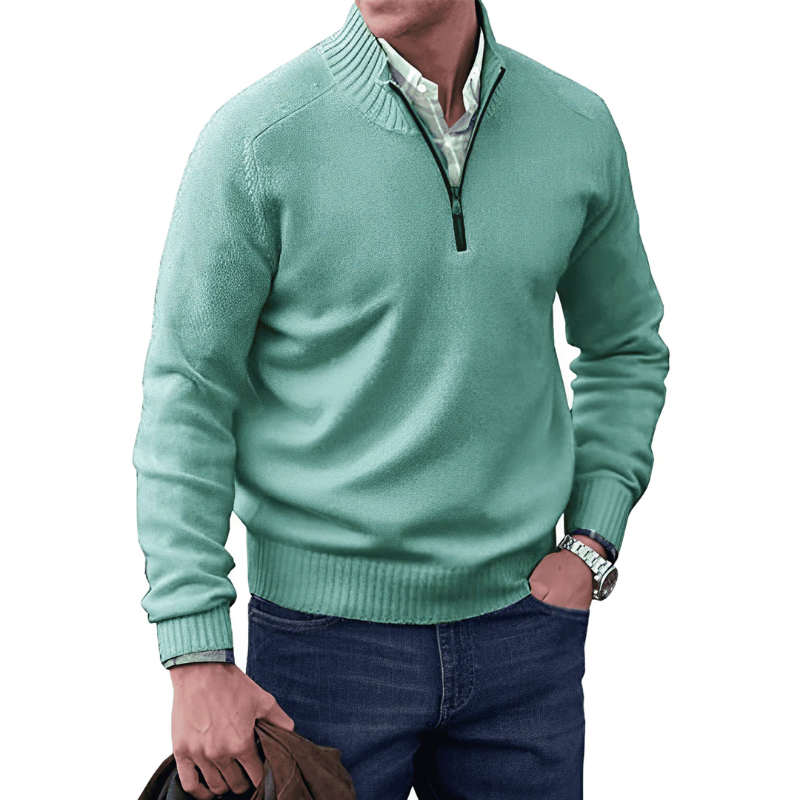 Mens Quarter Zip Jumper - Winter - Pullover - Strickpulli - Mens Half Zip Sweater-Grün-M-Chaps Herrenmode