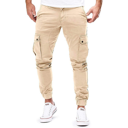 Herren Slim Fit Cargo-Hose Multi-Taschen Beige