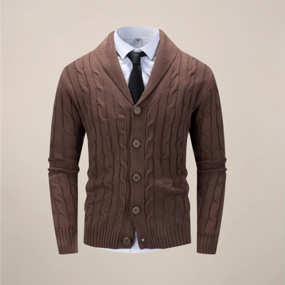Herren Strickcardigan Grobstrick Pullover Schalkragen Beige