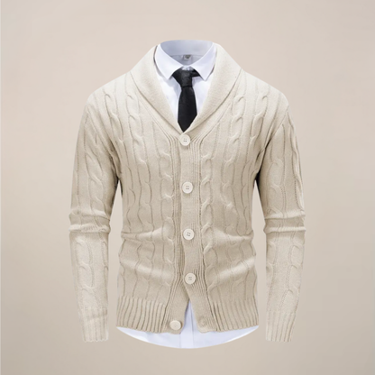 Herren Strickcardigan Grobstrick Pullover Schalkragen Beige