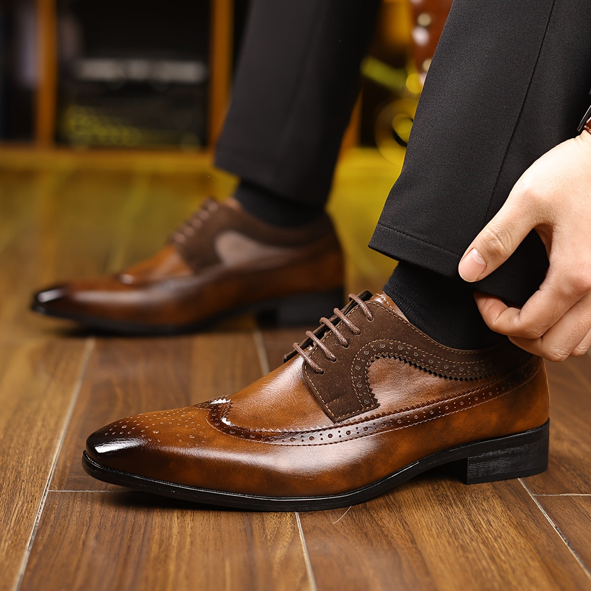 Herren Oxford Schuhe Brogue Flügelspitze Schnürsenkel Leder
