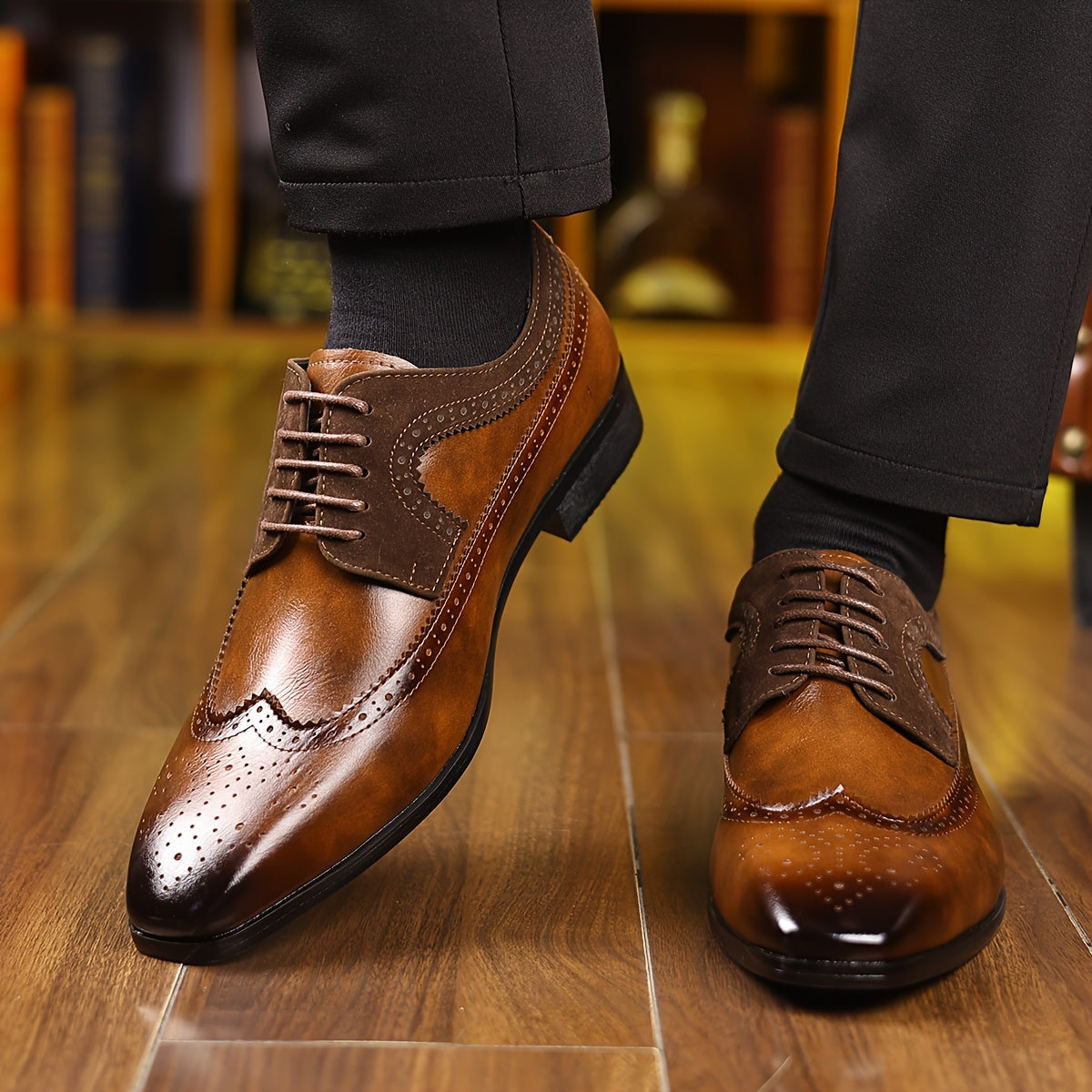 Herren Oxford Schuhe Brogue Flügelspitze Schnürsenkel Leder
