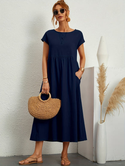 Damen Kleid Rundhalsausschnitt Elegantes Design