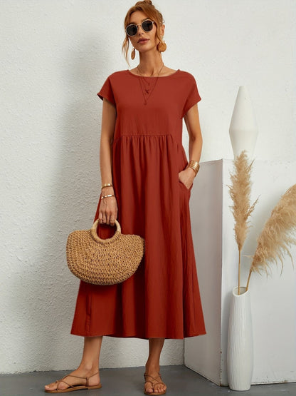 Damen Kleid Rundhalsausschnitt Elegantes Design