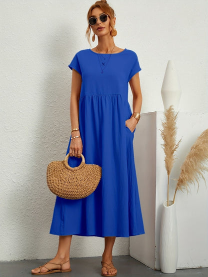 Damen Kleid Rundhalsausschnitt Elegantes Design