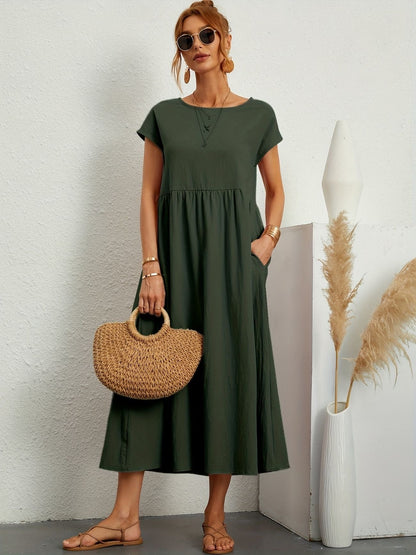 Damen Kleid Rundhalsausschnitt Elegantes Design