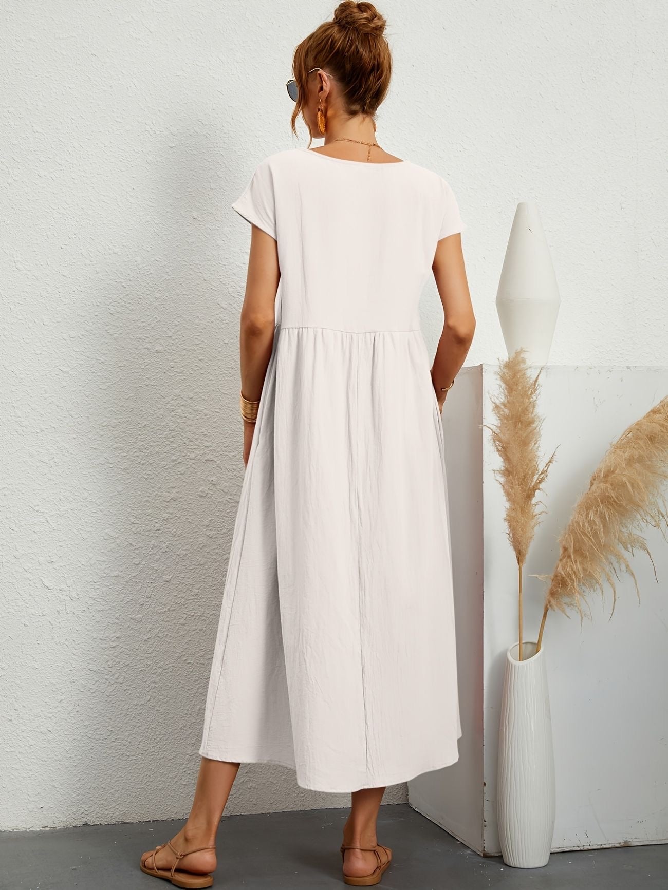 Damen Kleid Rundhalsausschnitt Elegantes Design