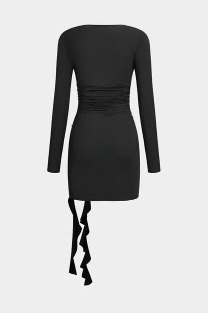 Valeria Damen Minikleid Langärmlig Figurbetont mit Drapierung