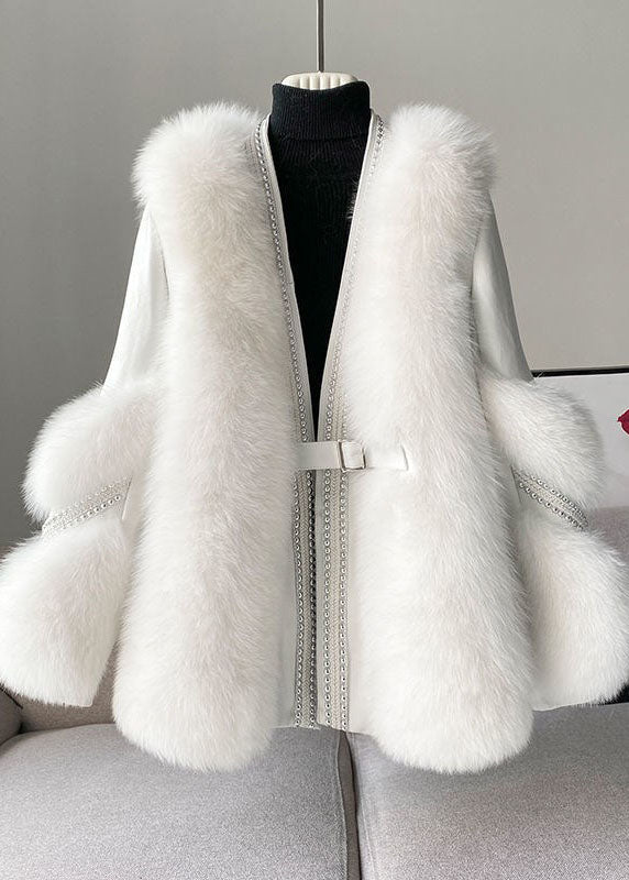 Damen Wintermantel Mink-Haarpelz V-Ausschnitt