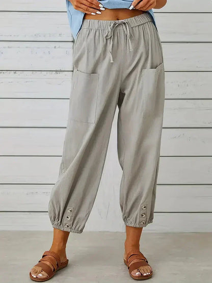 Damen Freizeit-Hose Elastischer Bund Kordelzug Beige - Norvielle