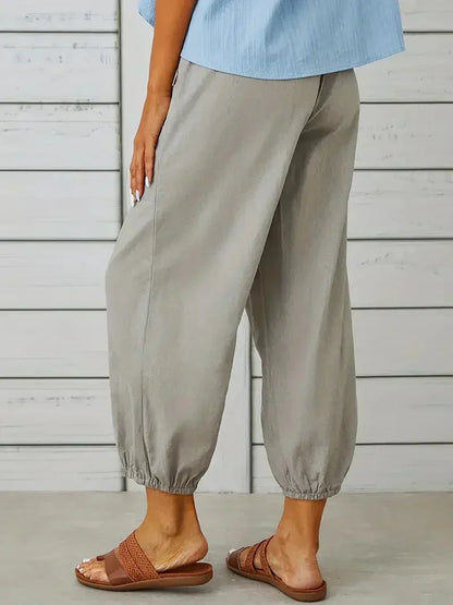 Damen Freizeit-Hose Elastischer Bund Kordelzug Beige