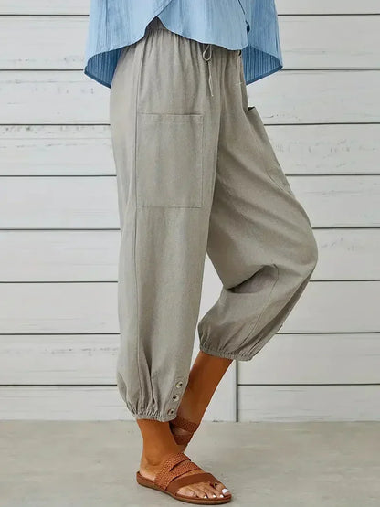 Damen Freizeit-Hose Elastischer Bund Kordelzug Beige