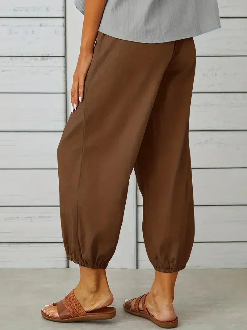 Damen Freizeit-Hose Elastischer Bund Kordelzug Beige