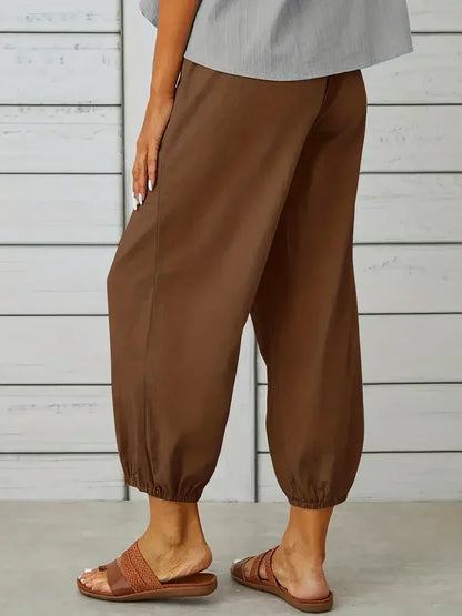 Damen Freizeit-Hose Elastischer Bund Kordelzug Beige