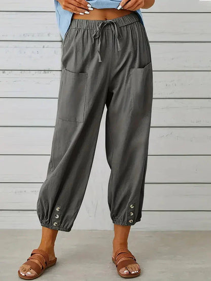Damen Freizeit-Hose Elastischer Bund Kordelzug Beige