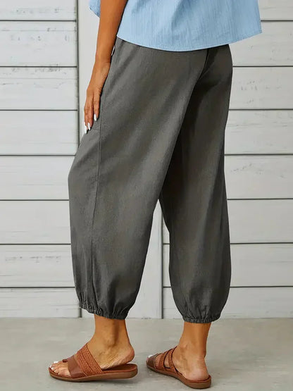 Damen Freizeit-Hose Elastischer Bund Kordelzug Beige