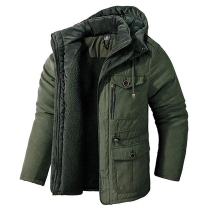 Mit Fleece gefütterte Jacke - Warme Winterjacke mit Kapuze und Taschen für Männer-Armeegrün-S-Chaps Herrenmode