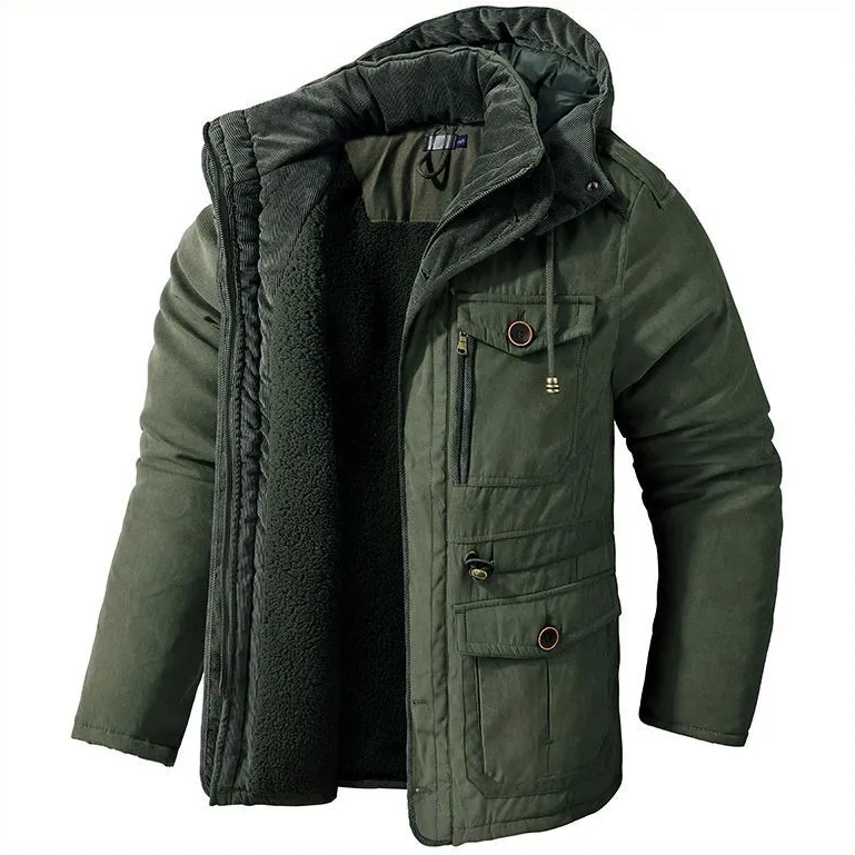 Herren Winterjacke Fleece Gefüttert Mit Kapuze Schwarz - Norvielle