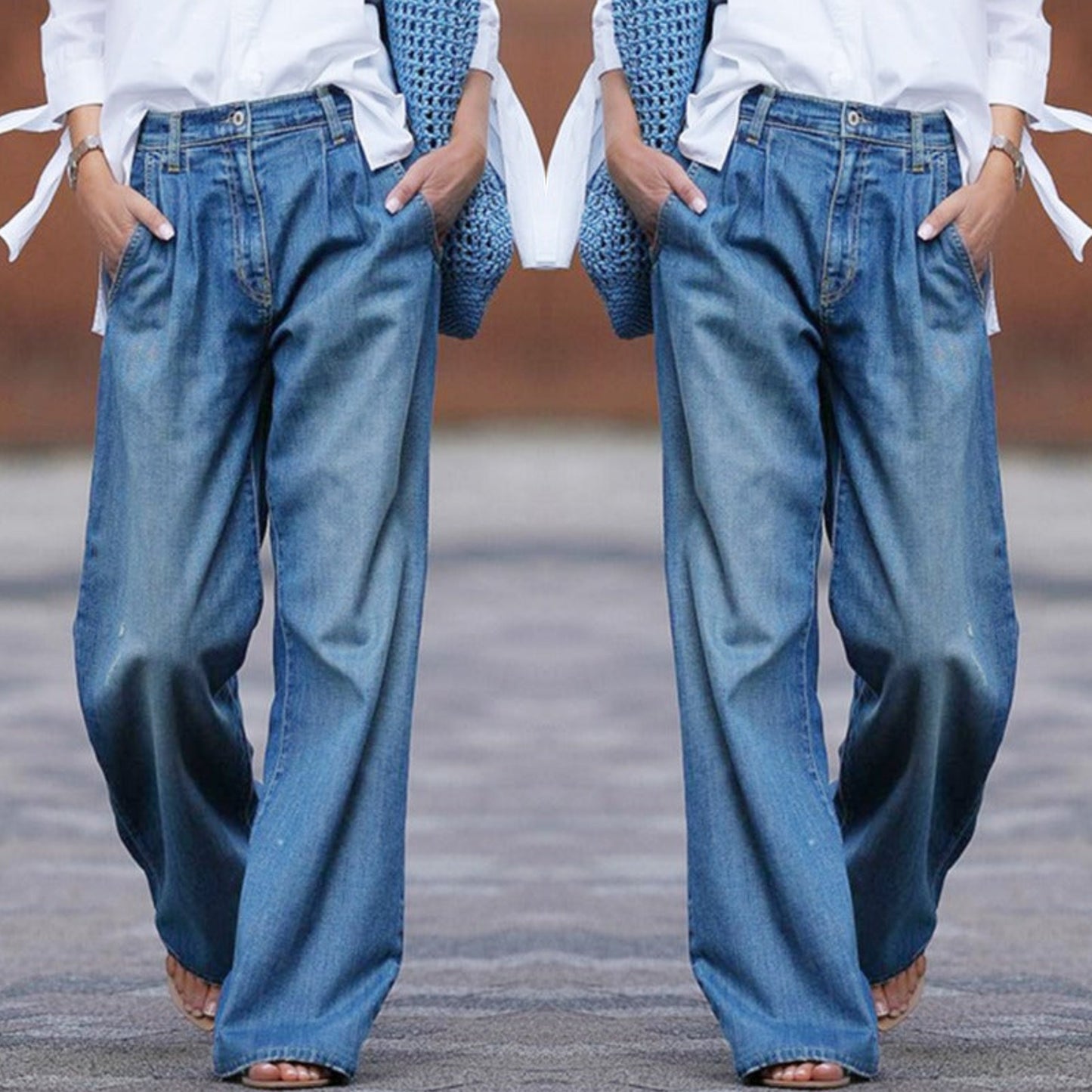 Norvielle Damen Weite Jeans Vintage Stil - Norvielle