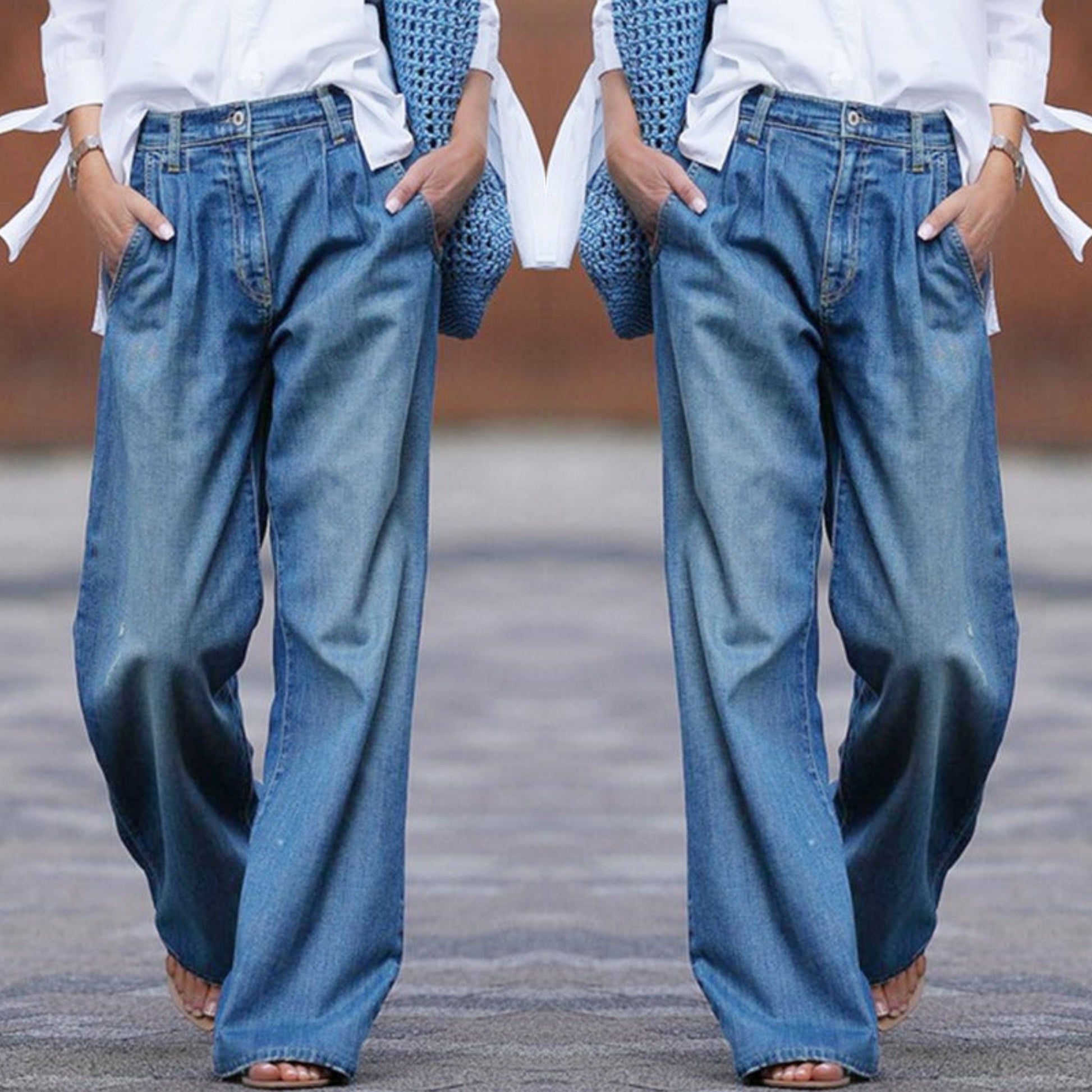 Norvielle Damen Weite Jeans Vintage Stil - Norvielle