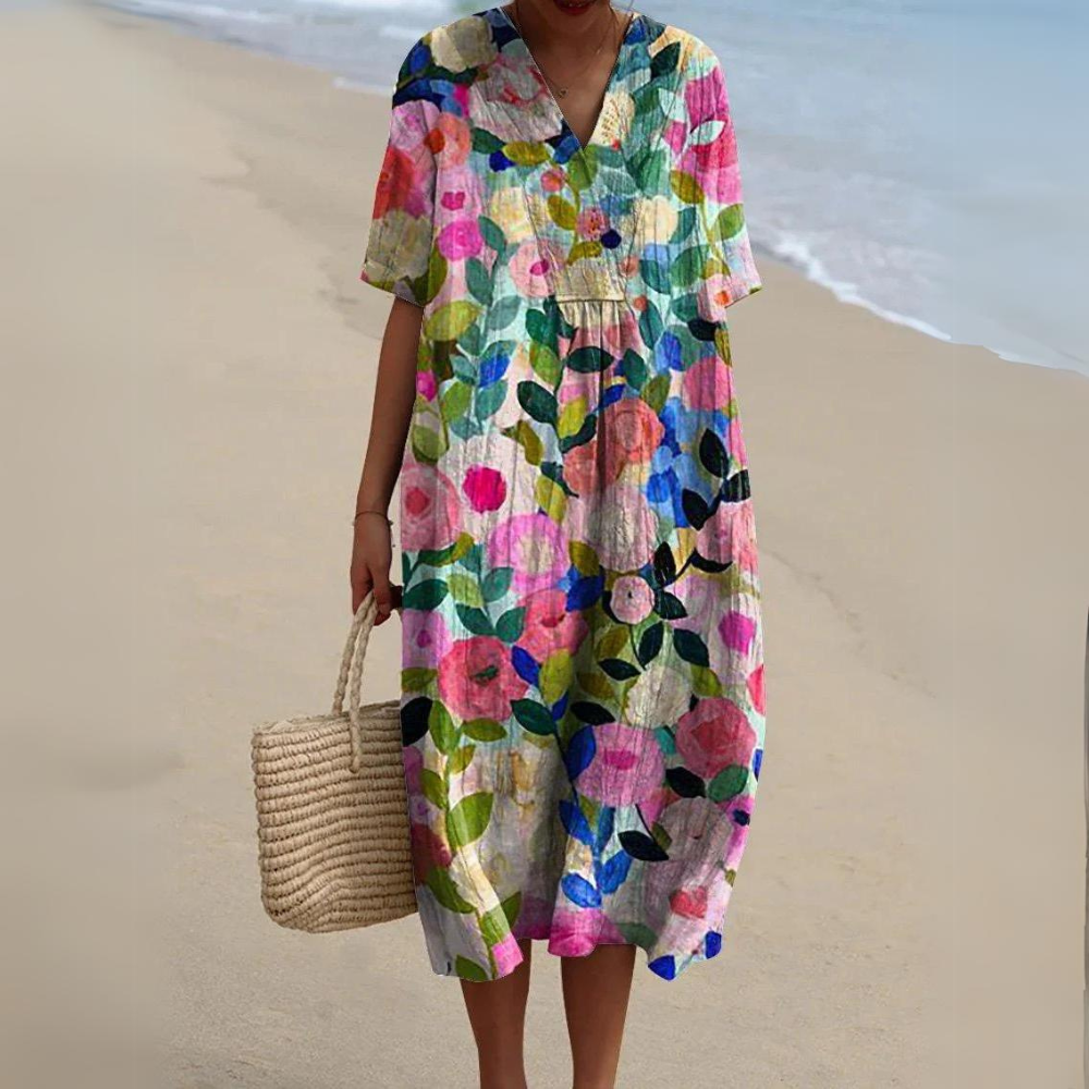 Norvielle Damen Sommerkleid Bunt Baumwolle - Norvielle