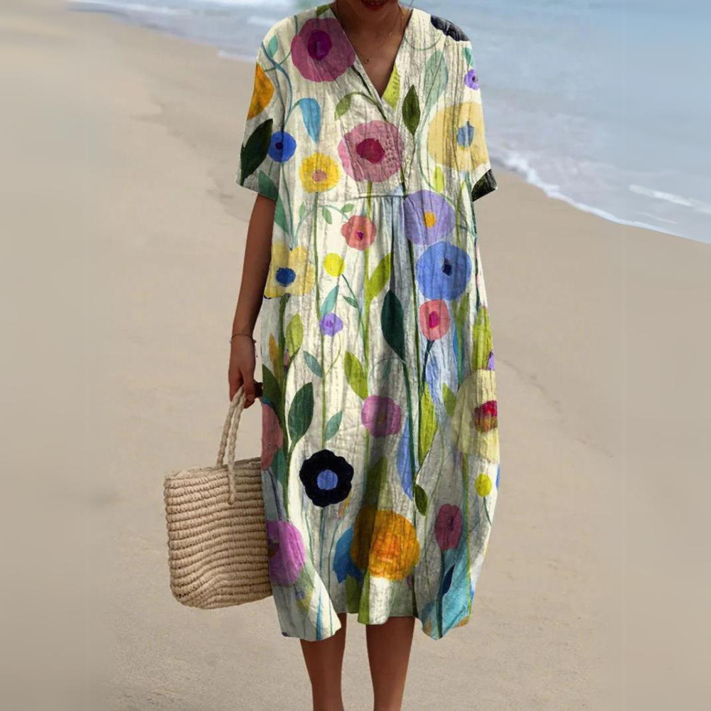 Norvielle Damen Sommerkleid Bunt Baumwolle