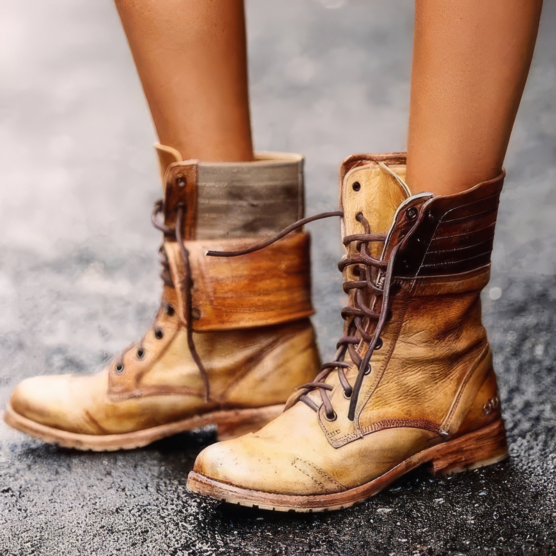 Damen Lederstiefel Retro Lederoptik Braun - Norvielle