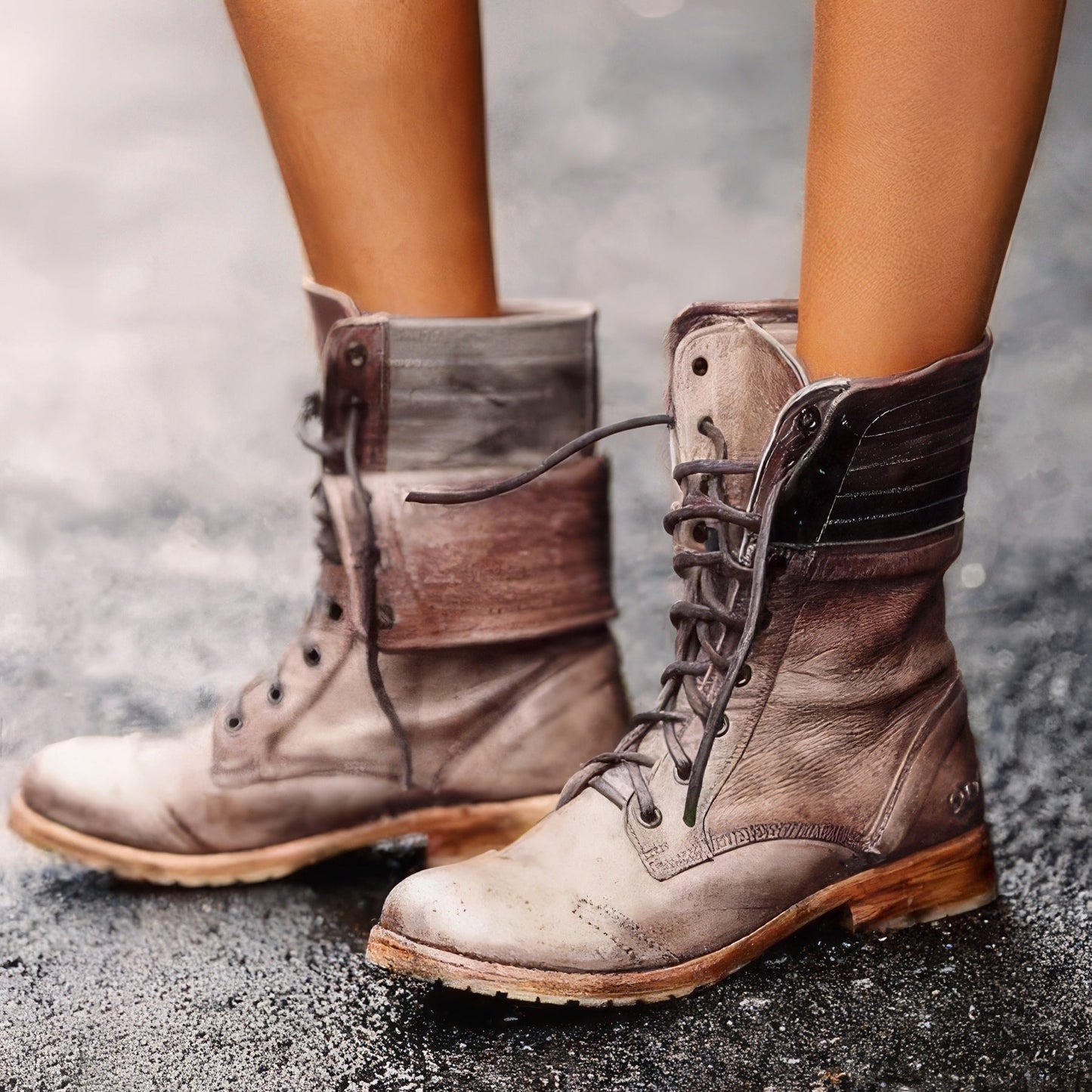 Damen Lederstiefel Retro Lederoptik