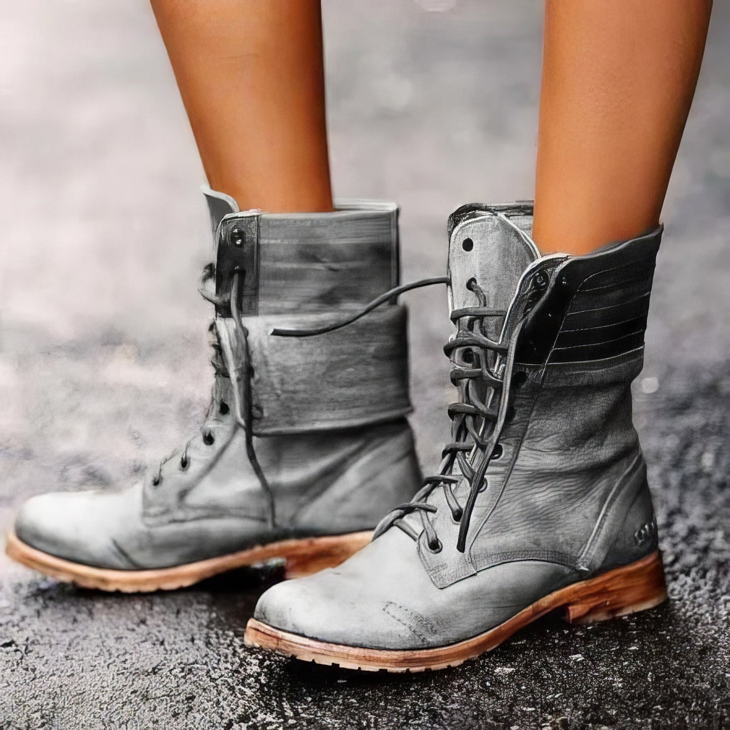 Damen Lederstiefel Retro Lederoptik
