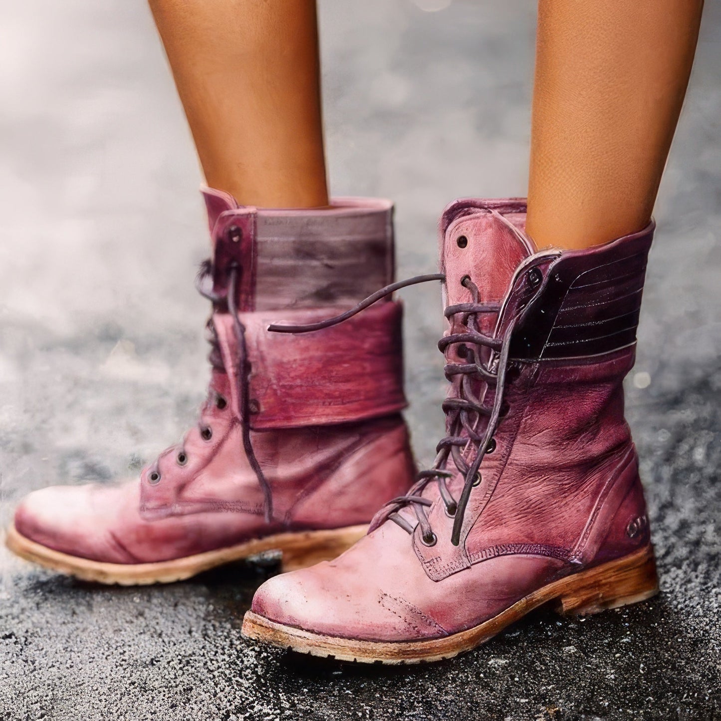 Damen Lederstiefel Retro Lederoptik