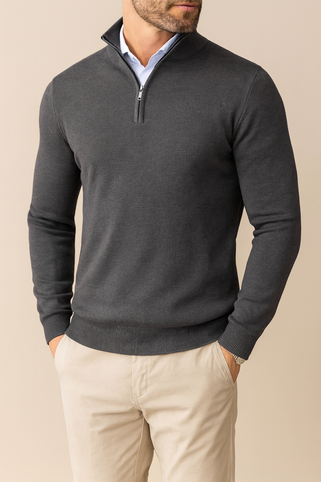 Herren Pullover Viertel-Reißverschluss Komfortabel Grau