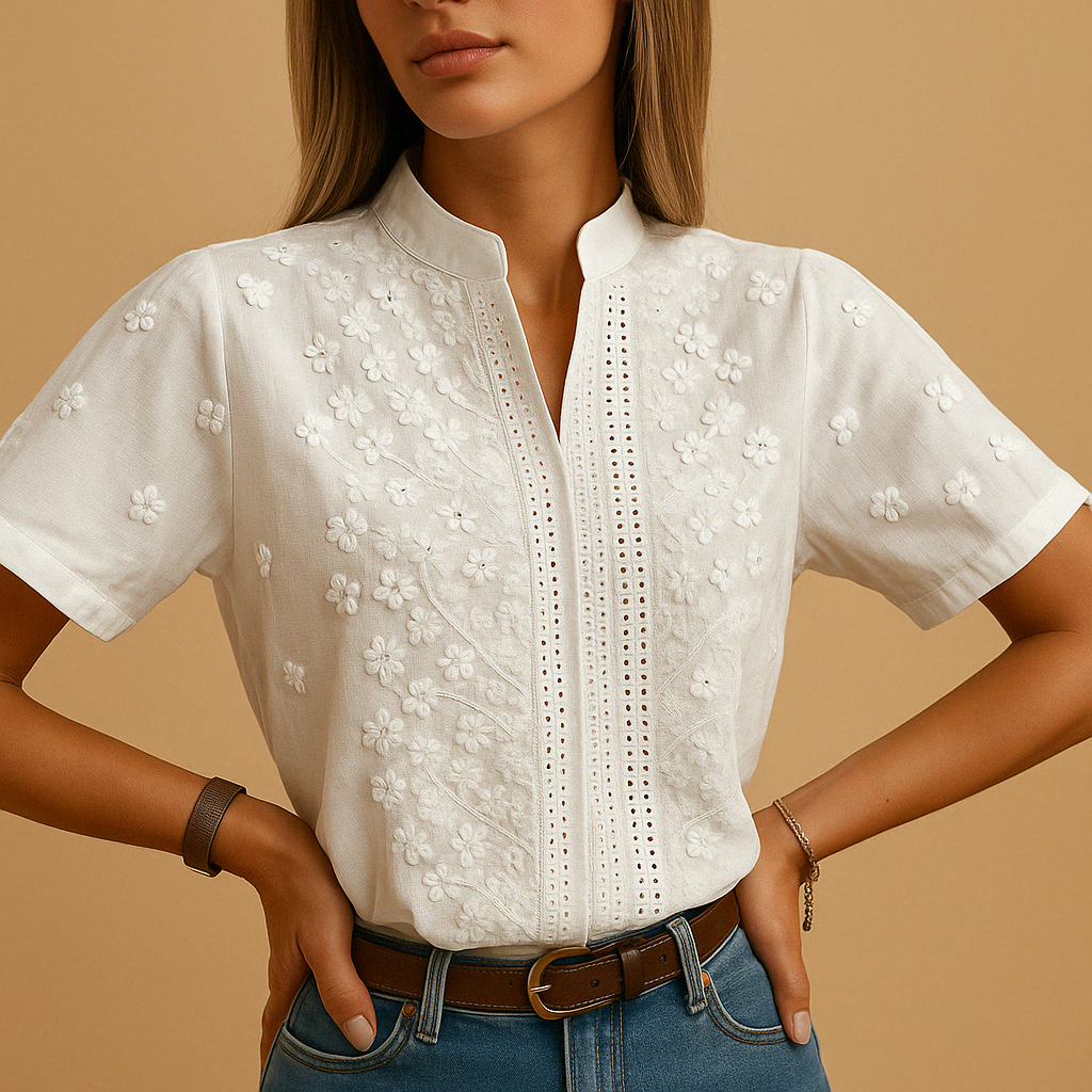 Damen Bluse Klassischer V-Ausschnitt