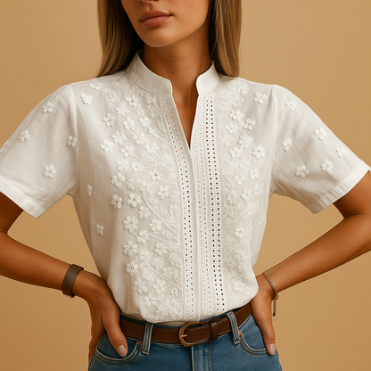 Damen Bluse Klassischer V-Ausschnitt