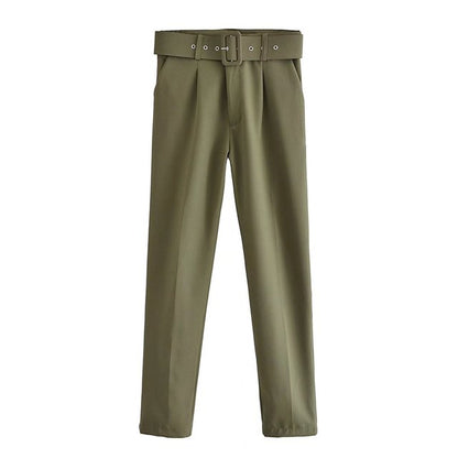 Damen Hochbundhose mit Gürtel und Taschen Lässig