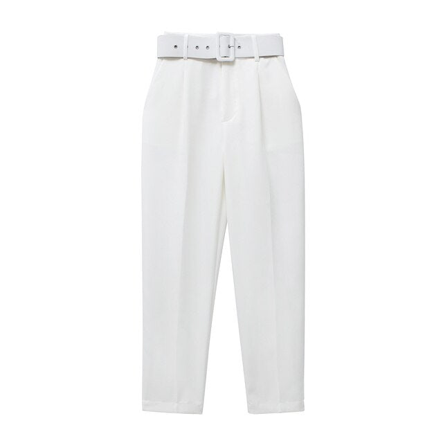 Damen Hochbundhose mit Gürtel und Taschen Lässig