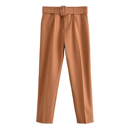 Damen Hochbundhose mit Gürtel und Taschen Lässig