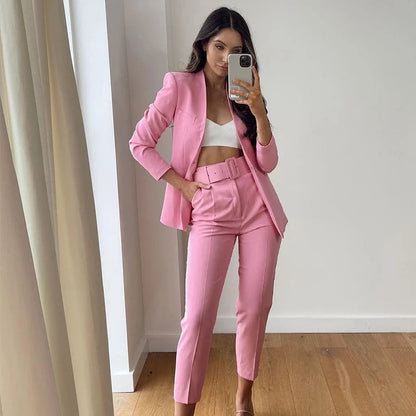 Damen Hochbundhose mit Gürtel und Taschen Lässig