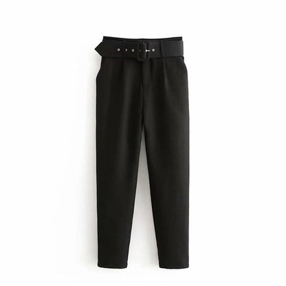Damen Hochbundhose mit Gürtel und Taschen Lässig
