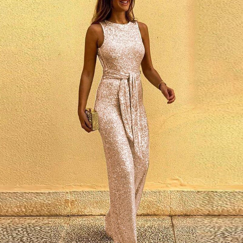 Bibi Damen Jumpsuit Pailletten Eleganz