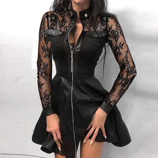 Norvielle Damenkleid Frontreißverschluss Stylisch Schwarz - Norvielle