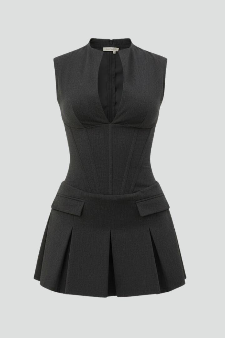 Damen Minikleid Plissiert Tiefes Dekolleté - Norvielle