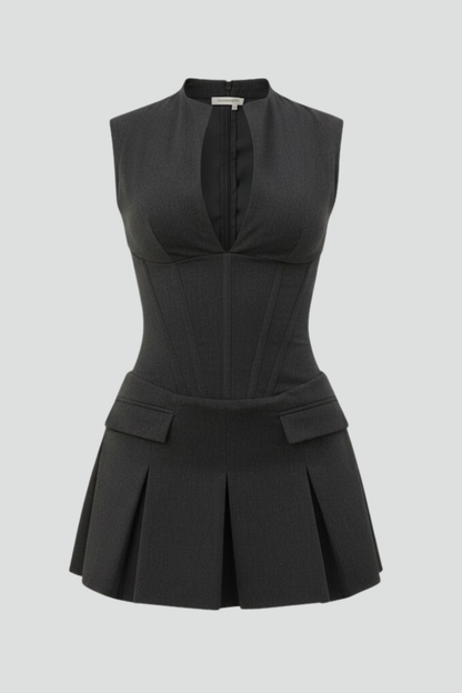 Damen Minikleid Plissiert Tiefes Dekolleté - Norvielle