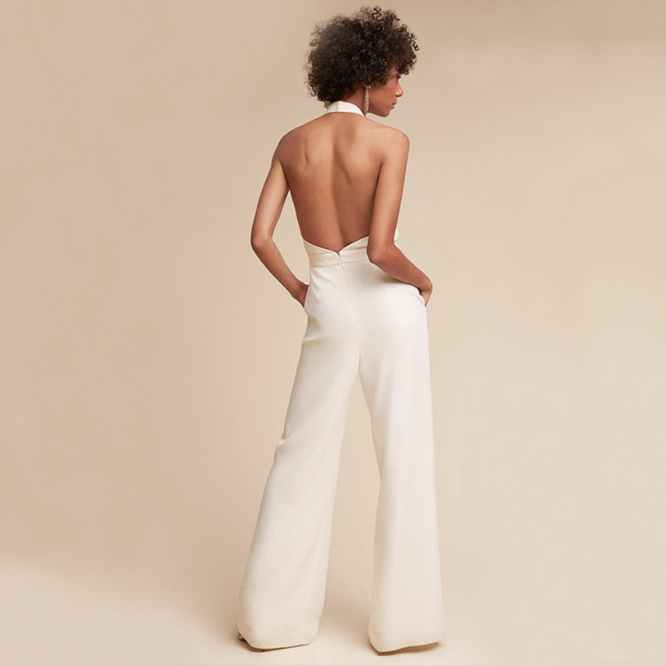 Damen Jumpsuit Ärmelloser V-Ausschnitt Weites Bein Eleganz