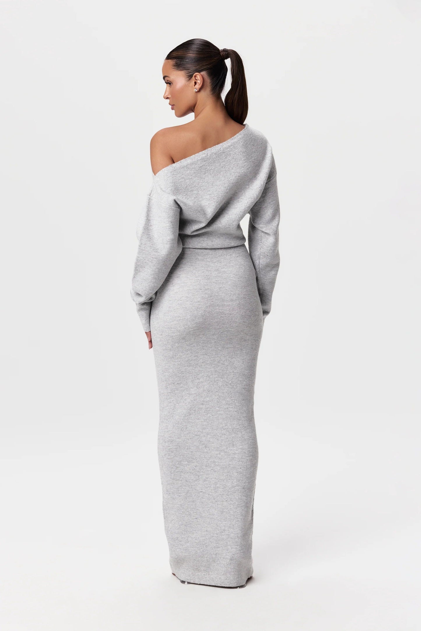 Serenya Damen Off-Shoulder Strickkleid Figurbetonter Maxikleid