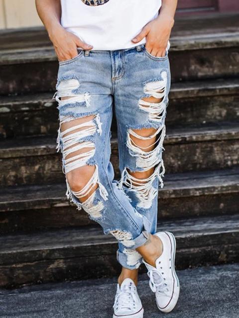 Norvielle Damen Loose Jeans aus Denim mit Löchern
