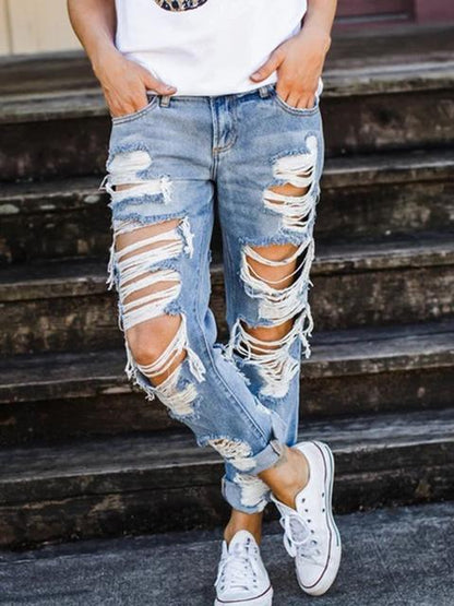 Norvielle Damen Loose Jeans aus Denim mit Löchern